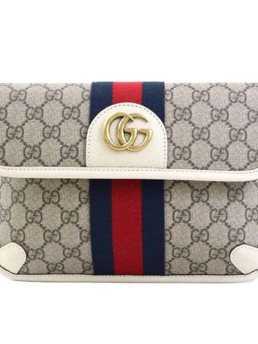 GUCCI GG Marmont Waist Bag Body Bag Off White/Brown PVC/Leather